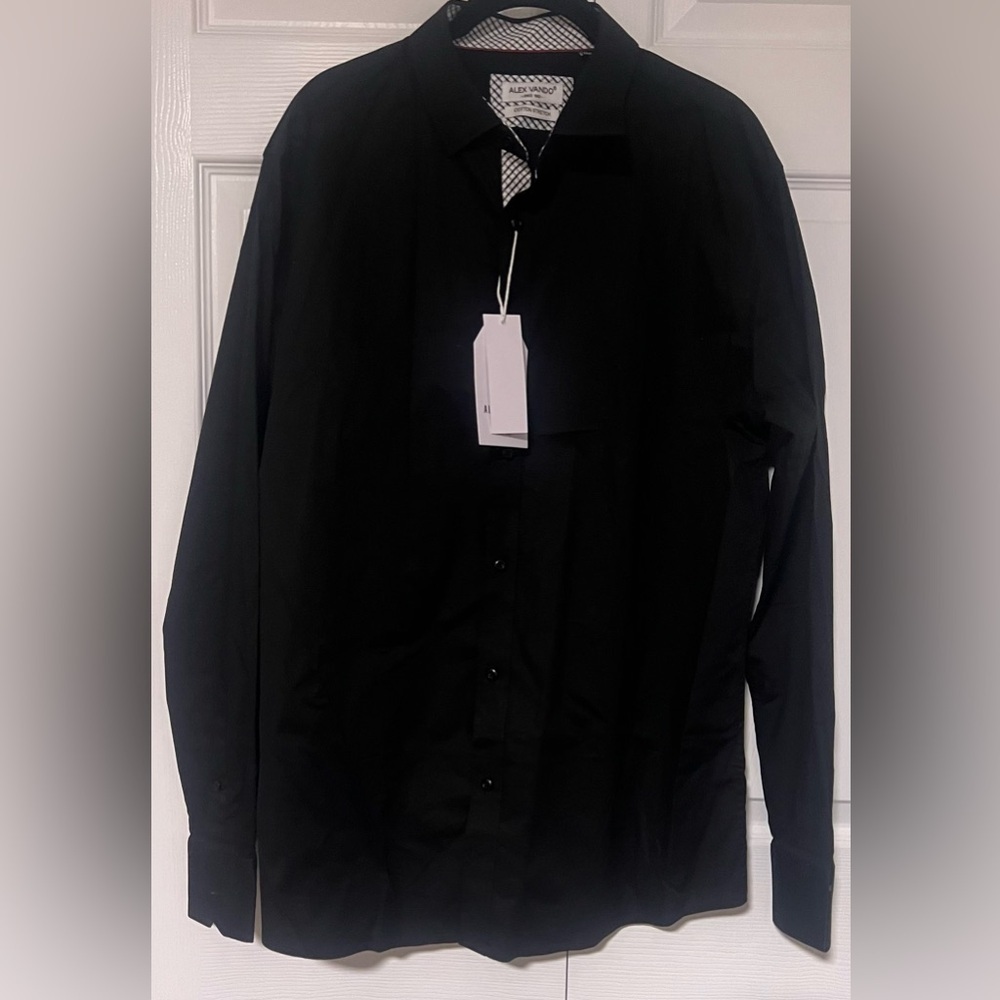Men's Alex Vando Classic Black Cotton Stretch Long Sleeved Button Down shirt
